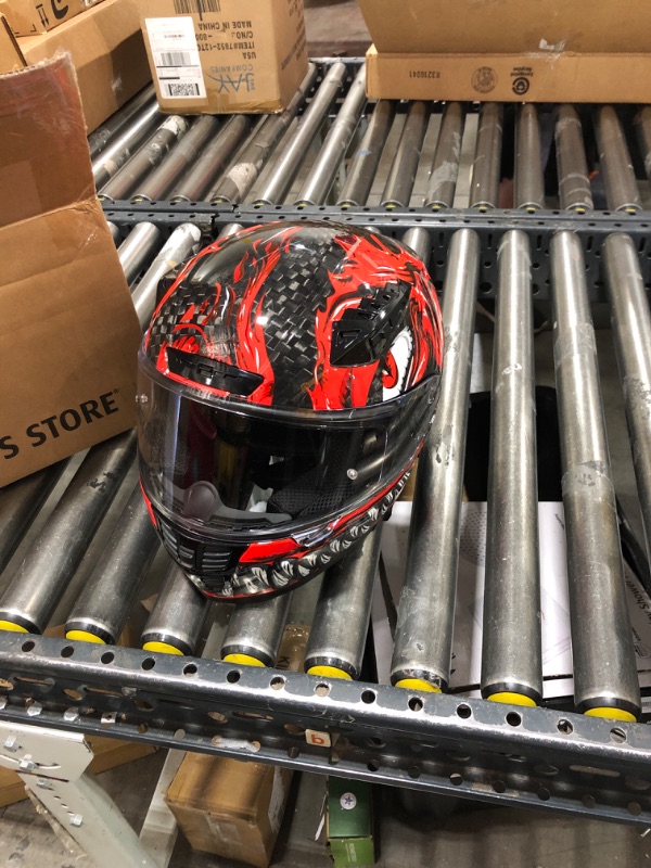 Photo 2 of VCOROS FA-602 Carbon Fiber Full Face Motorcycle Helmet Unisex-Adult Dual Visor Helmets (Monstrous Red, XXL) Monstrous Red XX-Large