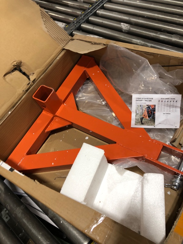 Photo 1 of 3 Point Trailer Hitch Receiver Orange, Tractor Mover Drawbar Hitch, 2” Trailer Hitch Farm Equipment and Subcompact Trailer Hitch for Standard Category 1 Tractors