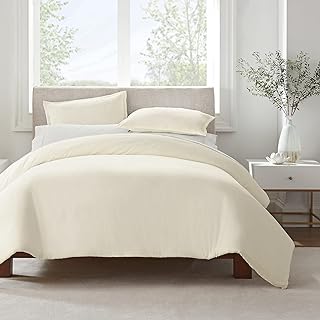 Photo 1 of Blue Ridge Home Fashions Cotton 3 Piece Button Closure-Hypoallergenic-Machine Washable Duvet Cover Set, Full/Queen(86"x86"), Ivory Full/Queen(86"x86") Ivory
