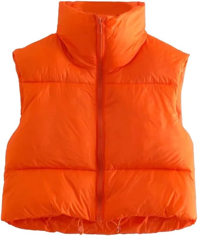 Photo 1 of KEOMUD Women's Winter Crop Vest Lightweight Sleeveless Warm Outerwear Puffer Vest Padded Gilet X-Small Armygreen