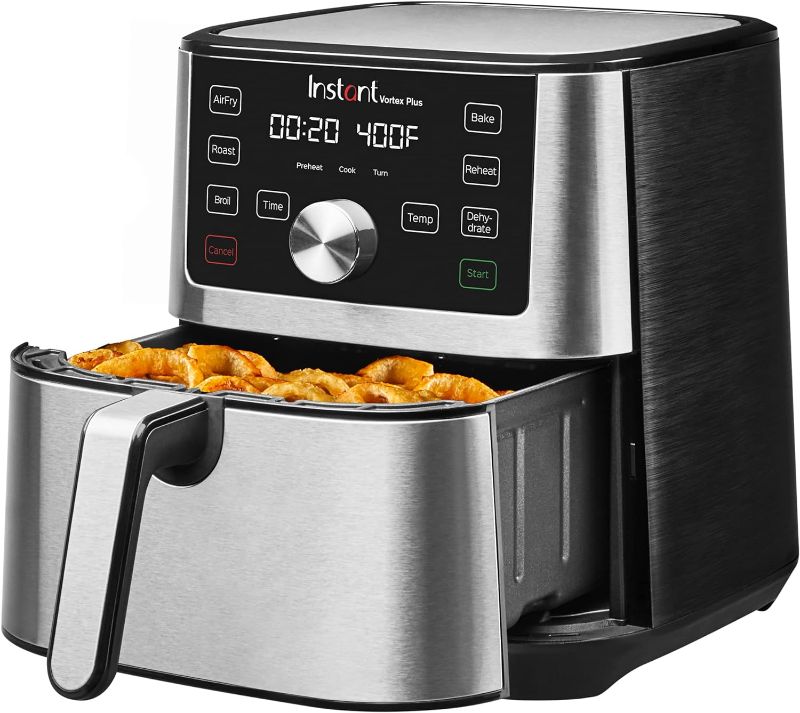 Photo 1 of Instant Vortex Plus 4QT Air Fryer, Custom Program Options, 6-in-1 Functions Crisps, Broils, Roasts, Dehydrates, Bakes, Reheats, 100+ In-App Recipes, from the Makers of Instant Pot, Stainless Steel