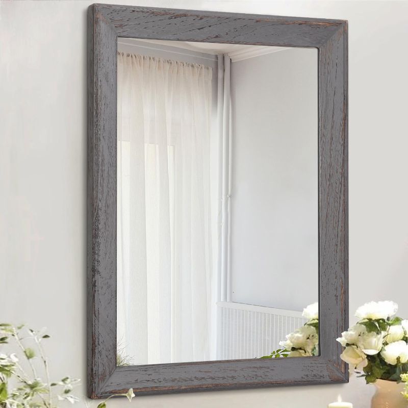 Photo 1 of AAZZKANG Wooden Mirror Rectangle Rustic Mirrors for Wall Decorative Farmhouse Bedroom Bathroom Hanging Mirror Home Decor 26X18
