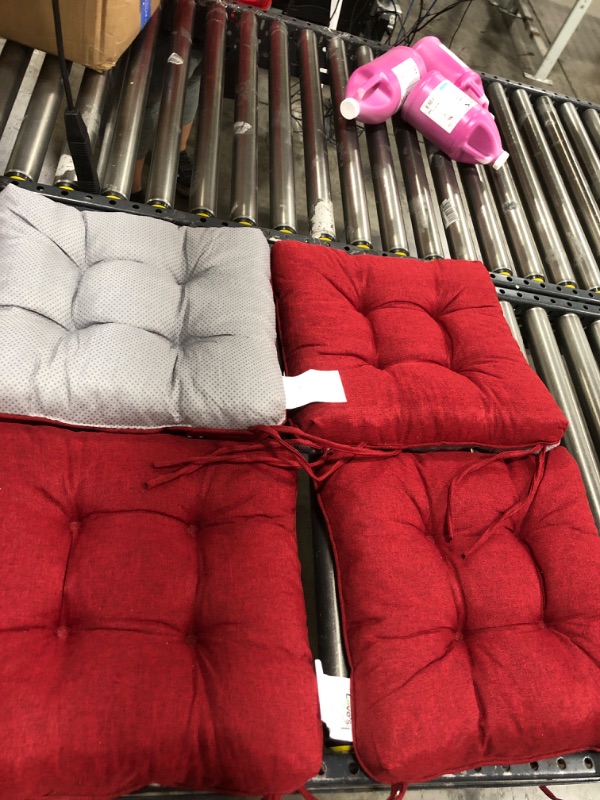 Photo 1 of 19 in. x 19 in. 1-Piece Universal Outdoor Tufted Dining Chair Cushion in Red (4 PACK
