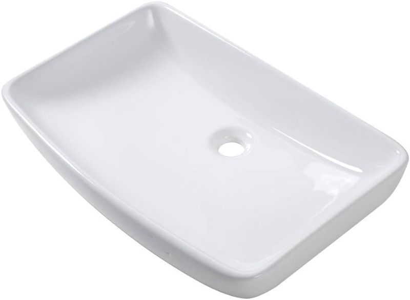 Photo 1 of Vessel Sink Rectangular - Lordear 24 Inch Curved Rectangle Bathroom Sink Modern Above Counter White Porcelain Ceramic Bathroom Vessel Vanity Sink Art Basin