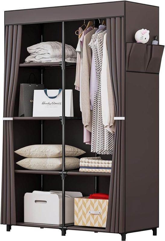 Photo 1 of INGIORDAR Portable Closet Wardrobe Organizer Storage with Cover Non-Woben Fabric Portable Wardrobe Closet for Hanging Clothes Racks Shelving 34 Inch for Bedroom, Coffee 