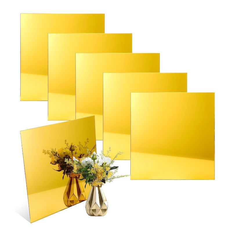 Photo 1 of 5pack Mirror Acrylic Sheets, 12" x 12" Opaque Glossy Mirror Plastic Sheet with 1/8 Inch?3mm? Thickness, Rigid Tinted Mirror Acrylic for Cutting, Sawing, Laser Cutting and Engraving (12X12", Gold, 5) 