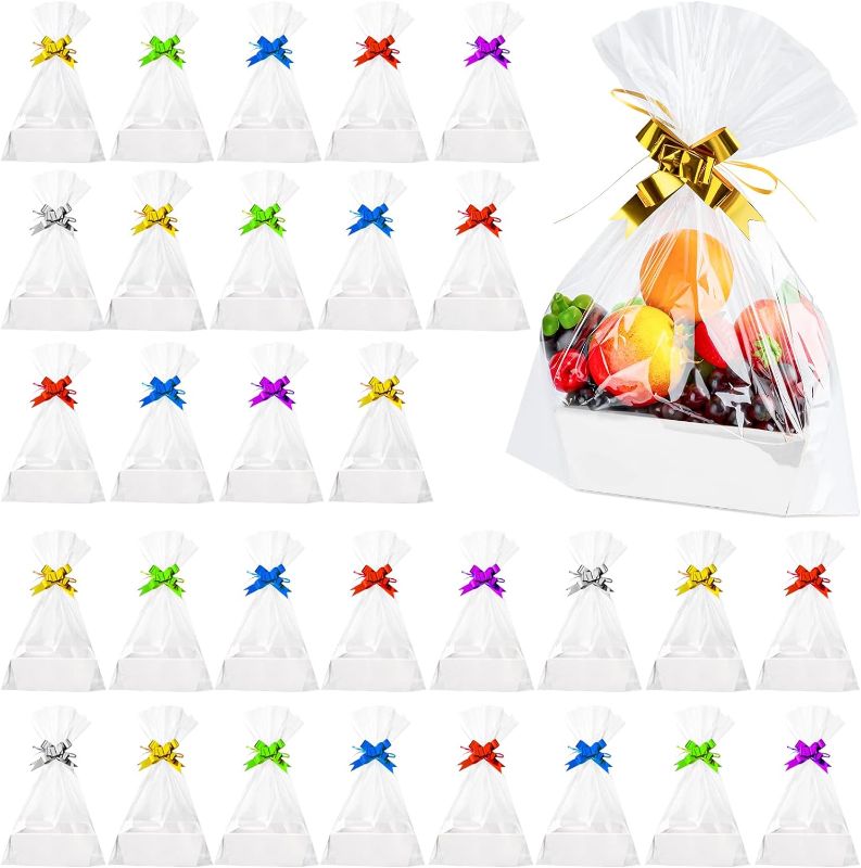 Photo 1 of Fainne 106 Pcs Basket for Gifts Empty, Gift Basket Bulk Include 30 Gift Basket Empty with Handles 40 Plastic Bags and 36 Multicolor Bows for Christmas Thanksgiving Wedding Birthday Party (White) 