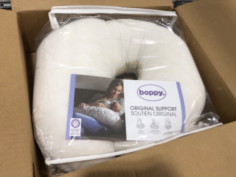 Photo 2 of Boppy Original Support Nursing Pillow, Gray Taupe Leaves, Ergonomic Breastfeeding, Bottle Feeding, and Bonding, Firm Hypoallergenic Fiber Fill, Removable Cover, Machine Washable