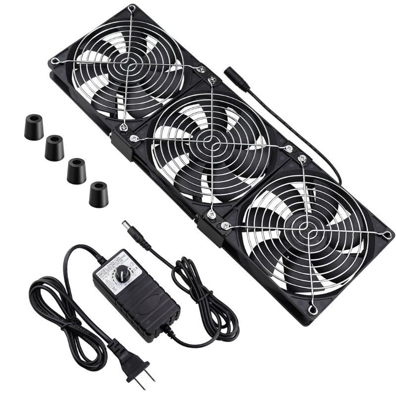 Photo 1 of Wathai Dual Ball 3 x 120mm Computer Fan with AC Plug DC 12V Big Airflow Fans with 110V 120V 220V 240V AC Speed Controller for DIY Cabinet Chassis Machine Server Workstation Cooling 