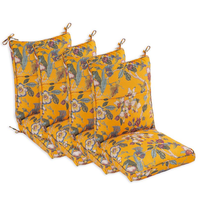 Photo 1 of Set of 4 Outdoor Dining Chair Cushions, 44 x21x5.50 inch, Comfort Patio Seating Cushions, Single Welt and Zipper, Sorbet Floral Yellow Yellow 4