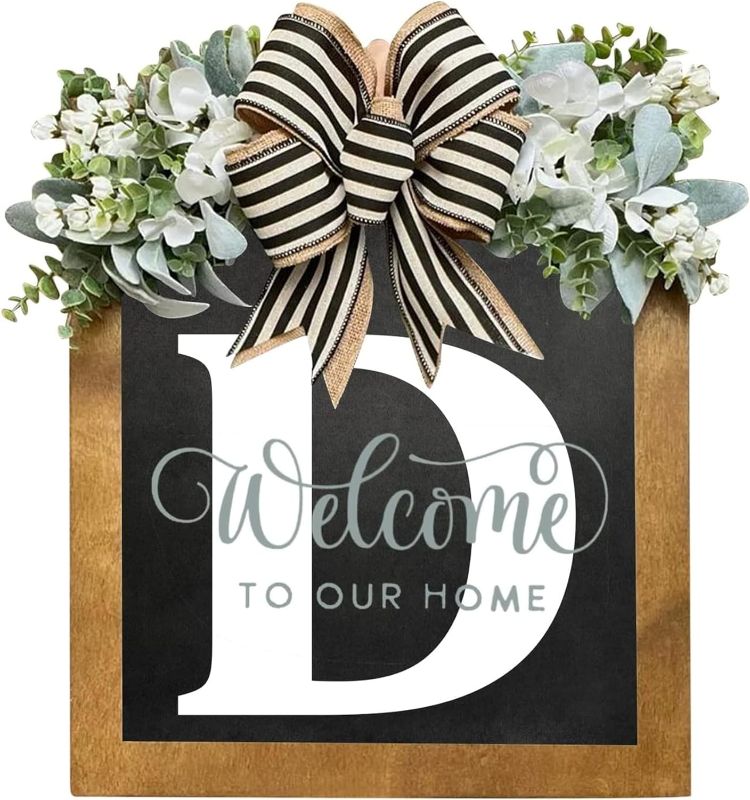 Photo 1 of 16'' Personalized Last Name Welcome Sign, Door Wreaths for Front Door Outside, Spring Wreath for Front Door Decor, Farmhouse New Home Gifts for Home (D) 