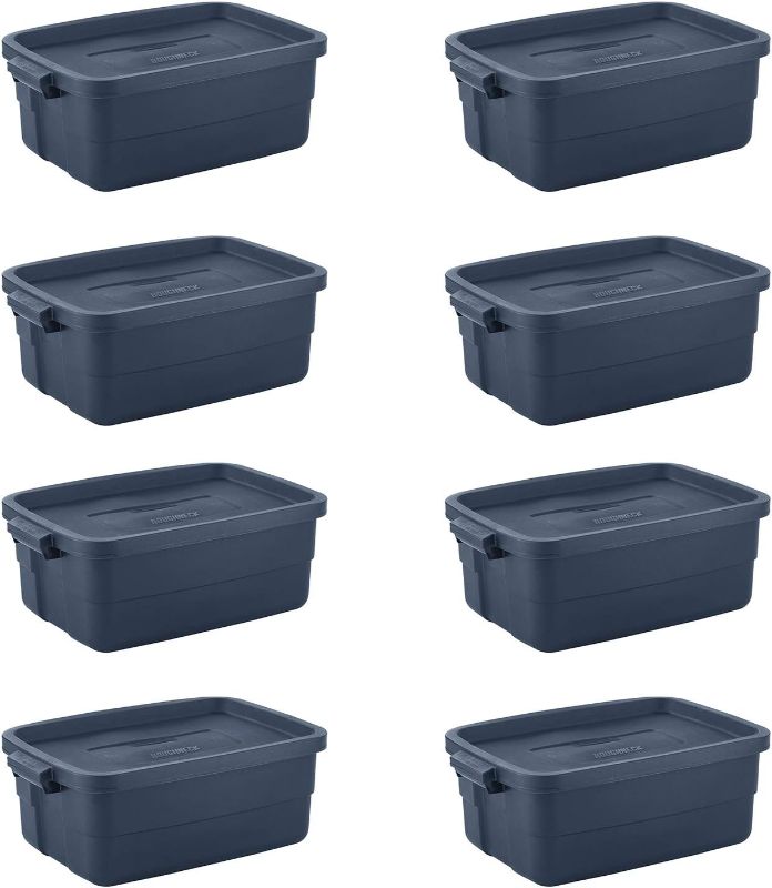 Photo 1 of  Rubbermaid® Roughneck Storage Tote, 10 Gal, Dark Indigo Metallic, Pack of 8, Rugged, Reusable, Stackable, Container 