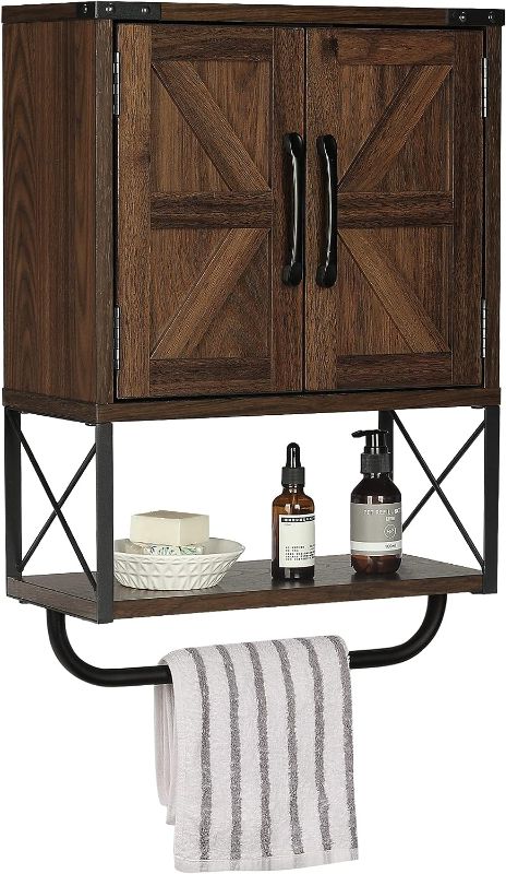 Photo 1 of  RUSTOWN Farmhouse Rustic Medicine Cabinet with Two Barn Door,Wood Wall Mounted Storage Cabinet with Adjustable Shelf and Towel Bar, 3-Tier Cabinet for Bathroom(Dark Walnut) 