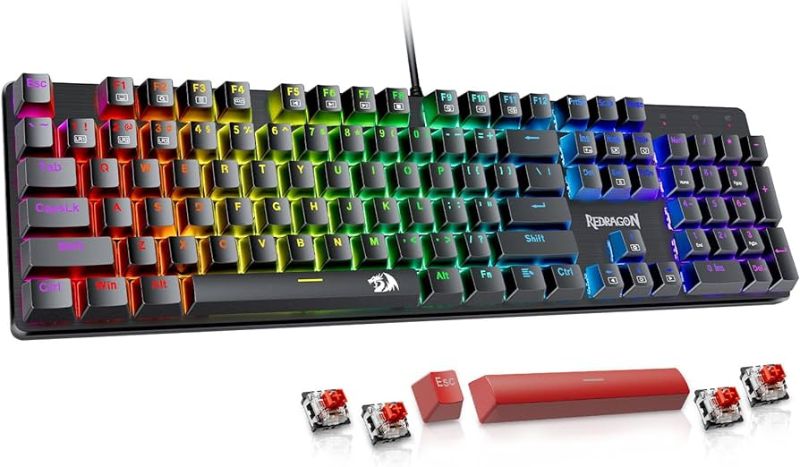 Photo 1 of  Redragon Mechanical Gaming Keyboard, RGB Backlit Programmable Wired Mechanical Keyboard with Red Switch, Hot-Swappable, Anti-Ghosting, Double-Shot PBT Keycaps, Light Up Keyboard for PC Mac 