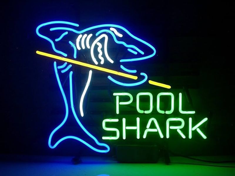 Photo 1 of Pool Shark Billiards Real Glass Neon Light Sign Home Beer Bar Pub Recreation Room Game Room Windows Garage Wall Sign