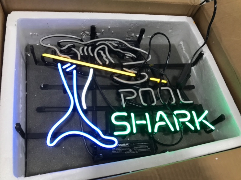 Photo 2 of Pool Shark Billiards Real Glass Neon Light Sign Home Beer Bar Pub Recreation Room Game Room Windows Garage Wall Sign
