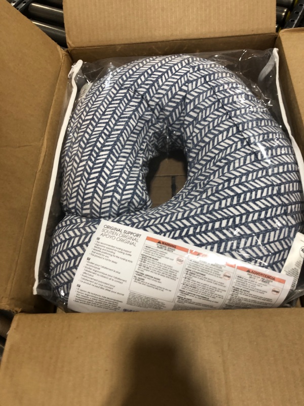 Photo 2 of Boppy Nursing Pillow and Positioner—Original | Blue Herringbone | Breastfeeding, Bottle Feeding, Baby Support | with Removable Cotton Blend Cover | Awake-Time Support