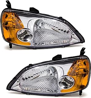 Photo 1 of ADCARLIGHTS for 2001 2002 2003 Civic 2/4dr Headlight Assembly compatible with 01 02 03 Honda Civic 2/4dr Clear Lens Chrome Housing Amber Reflector Headlamp Replacement Left and Right Pair A-Chrome Housing Amber Reflector Clear Lens