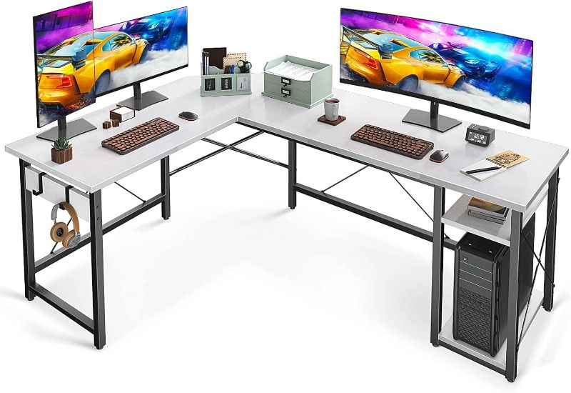 Photo 1 of Coleshome L Shaped Computer Desk 66" with Storage Shelves, Corner Gaming Desk, Sturdy Writing Desk Workstation, Modern Wooden Office Desk, Wood &...