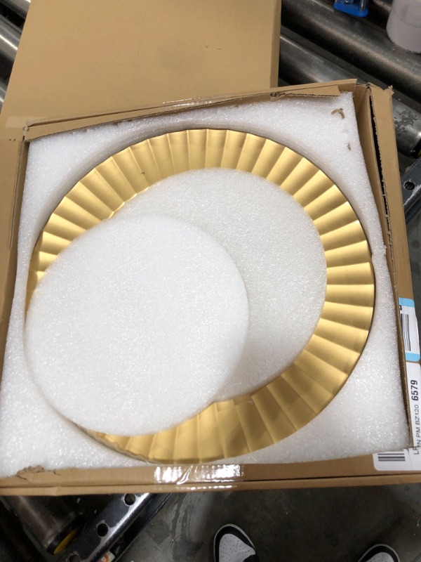 Photo 2 of 13" Gold Charger Plates, Round Plate Chargers with Waved Scalloped Rim, Plastic Plate Charger for Dinner Plates for Place mats, Decoration, Table Setting.(Set of 5) Waved Gold