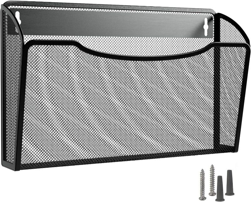 Photo 1 of MaxGear 3 Pockets Mesh File Holder Wall Organizer Hanging File Organizers Wall Mounted Paper Organizer Holders Wall Bins for Office and Home, Black
