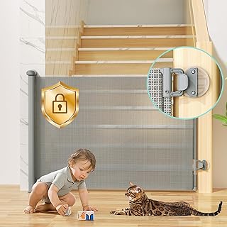 Photo 1 of Cumbor Retractable Baby Gates for Stairs, Extends up to 55" Wide Fabric Dog Gate for The House, 34" Tall Safety Child Gates for Doorways Hallways,Pet Door Indoor & Outdoor,2 Set of Accessories, Gray