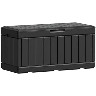 Photo 1 of **BOX 1 OF 2** Keter Kentwood 90 Gallon Resin Deck Box-Organization and Storage for Patio Furniture Outdoor Cushions, Throw Pillows, Garden Tools and Pool Toys, Brown Brown 90 Gallon Storage
