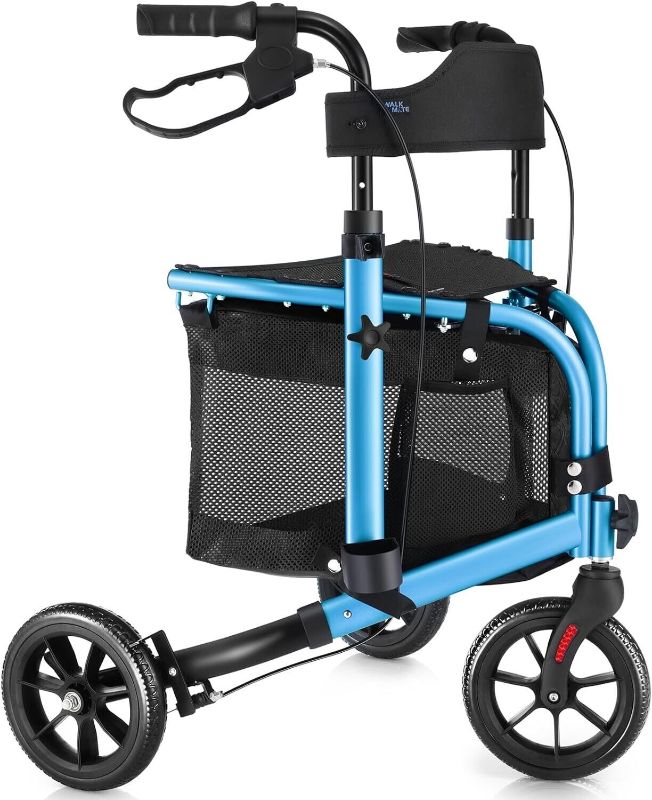 Photo 1 of WALK MATE Rollator Walkers for Taller 5~7ft with Seat Adjustable Widen Backrest -10 Inch Wheels Wire-hidden for Seniors Adults Compact Folding Design Lightweight Mobility Walking Aid, Dark Blue