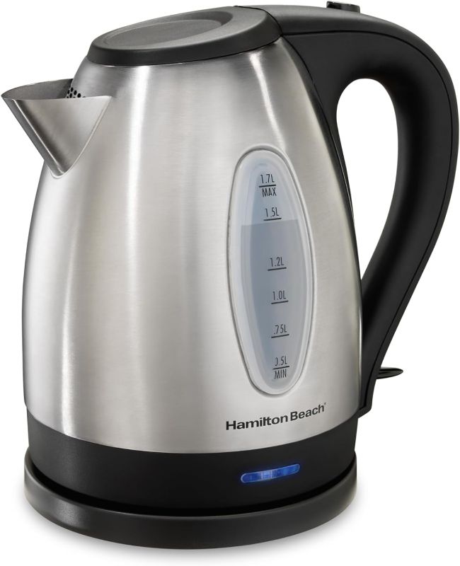 Photo 1 of Hamilton Beach Electric Tea Kettle, Water Boiler & Heater, 1.7 L, Stainless Steel (40880) & Fresh Grind Electric Coffee Grinder for Beans, Spices and More, Makes up to 12 Cups, Black