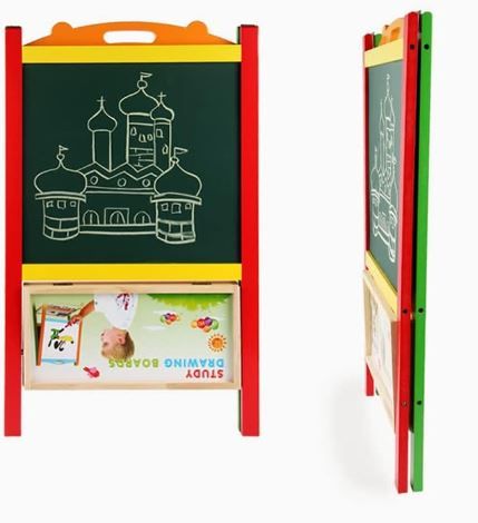 Photo 1 of Wooden Art Easel for Kids (Double Sided) - Standing Magnetic Whiteboard Chalkboard Small Toddler Toys - Includes Wooden ABC Numbers AW-008-E