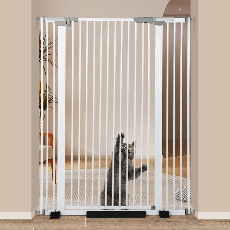 Photo 1 of Ulifemate 51.18" Extra Tall Cat Gate for Door Way Auto Close, 30"-40" Adjustable Width Pet Gate with 2.75" and 5.5" Extension Kits, No Drilling Pressure Mount Kit, White
