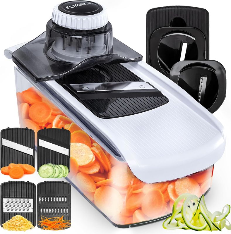 Photo 1 of  Fullstar Mandoline Slicer for Kitchen, Cheese Grater Vegetable Spiralizer and Veggie Slicer for Cooking & Meal Prep, Kitchen Gadgets Organizer & Safety Glove Included (6 in 1, White) 