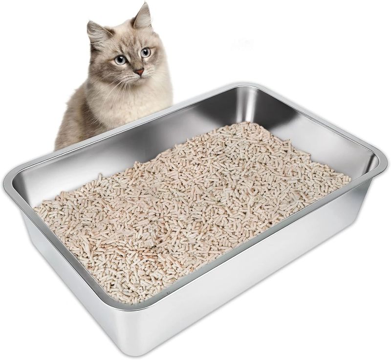 Photo 1 of IKITCHEN Stainless Steel Cat Litter Box, Large Metal Litter Box for Cats Rabbits, Never Absorbs Odors,Stain Free, Rustproof, Non Stick Smooth Surface 