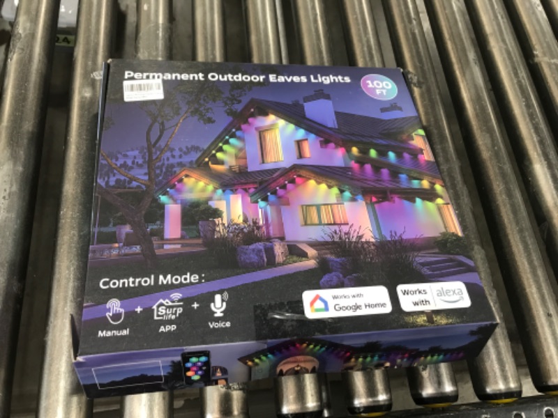 Photo 2 of Permanent Outdoor Lights 100ft with 72 Dual-LED RGB and Warm Cold White Eave Lights, 75 Scene Modes House Lights Outdoor for All Holiday, IP67 Waterproof Work with Alexa, Google Assistant (100FT) 