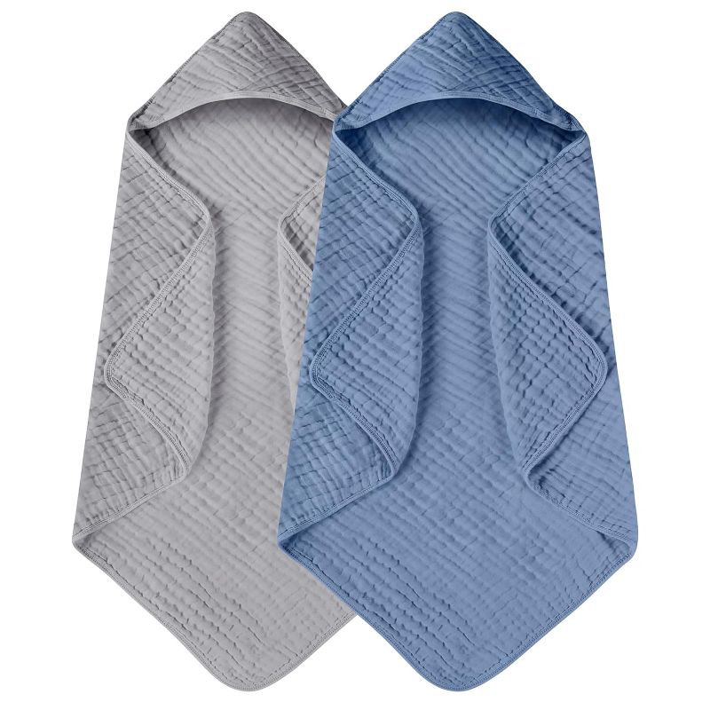 Photo 1 of  Yoofoss Hooded Baby Towels for Newborn 2 Pack 100% Muslin Cotton Baby Bath Towel with Hood for Babies, Infant, Toddler and Kids, Large 32x32Inch, Soft and Absorbent Newborn Essential 