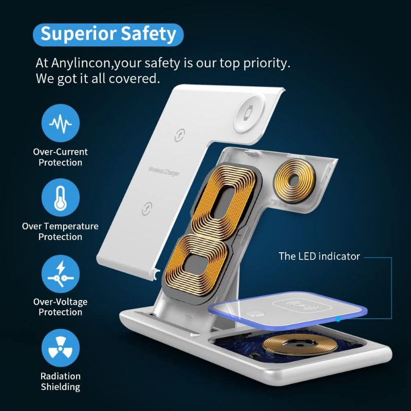 Photo 1 of  Wireless Charger,ANYLINCON 3 in 1 Wireless Charger Station for iPhone/iWatch/Airpods,iPhone15 14,13,12,11 (Pro, Pro Max)/XS/XR/XS/X/8(Plus),iWatch 7/6/SE/5/4/3/2,AirPods 3/2/pro 