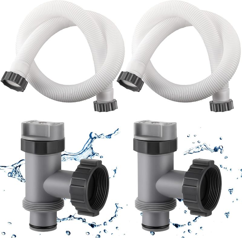 Photo 1 of Dreyoo 2 Sets Above Ground Pool Plunger Valves and 1.5" Diameter Pool Pump Replacement Hoses Kit, Pool Hose Adapter with Gaskets, Nuts and Pool Hose, Compatible with Intex Above Ground Swimming Pool 