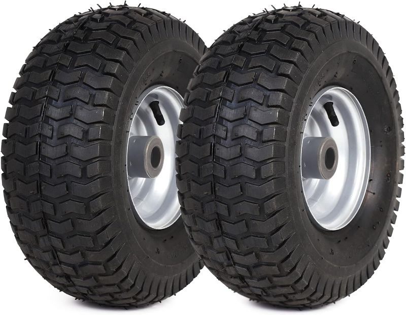 Photo 1 of (2 Pack) 15 x 6.00-6 Tire and Wheel Set - for Lawn Tractors with 3” Centered Hub and 3/4" Sintered iron bushings 