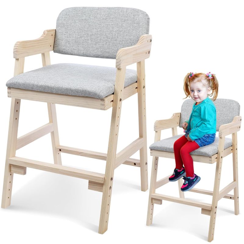 Photo 1 of Thyle Wooden High Chair for Toddlers to Teens Adjustable Feeding Chair with Steps Grows and Cushion for Kids Child, Toddler Dining Chair for Kids Studying Eating Dining(Beige) 