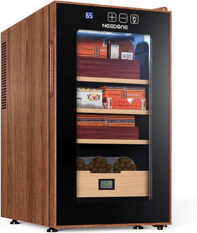 Photo 1 of NEEDONE Cigar Humidor 26L with Heating & Cooling Control, Quiet Thermostatic Electric Cooler Cabinet for 200 Counts with Spanish Cedar Wood Shelves & Drawer with Hygrometer, Gift for Men 26L Heating+Cooling