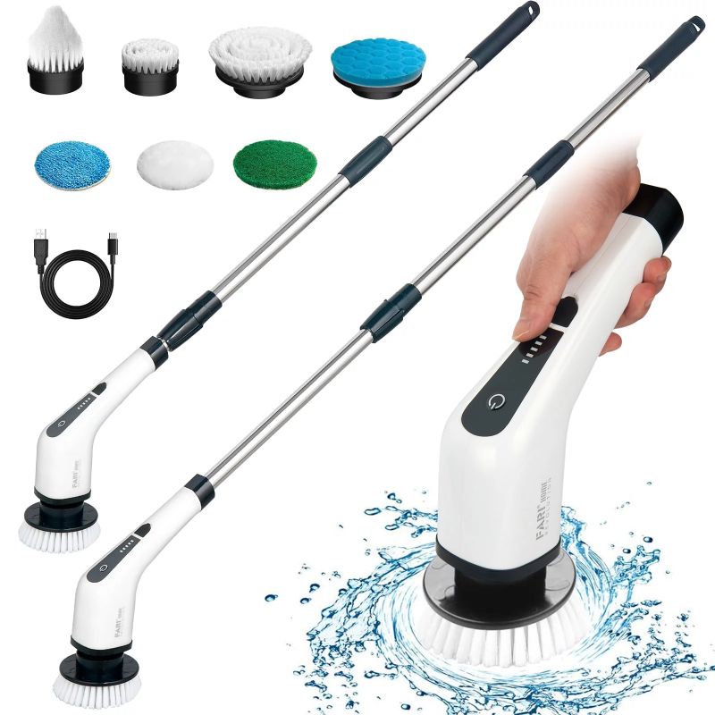 Photo 1 of Electric Spin Scrubber, Electric Bathroom Cleaning Brush, FARI Upgraded Version with 7 Replacement Brush Heads and Extension Handle
