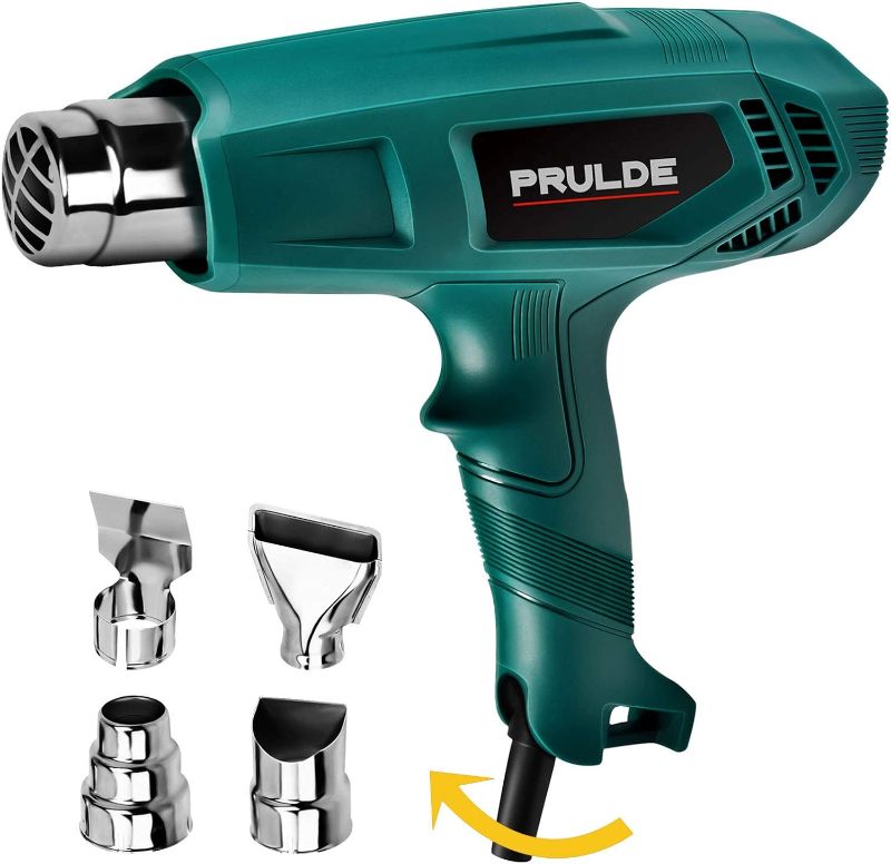 Photo 1 of  PRULDE Heat Gun, Dual Temperature Settings 752?-1112?Hot Air Gun Kit with 4 Nozzles for Crafts, Shrink Wrapping/Tubing, Paint Removing (HG0080) 