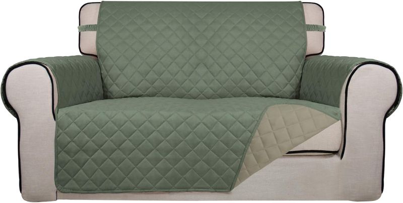 Photo 1 of PureFit Reversible Quilted Sofa Cover, Water Resistant Slipcover Furniture Protector, Washable Couch Cover with Non Slip and Elastic Straps for Kids, Dogs, Pets (Loveseat, Greyish Green/Beige) 