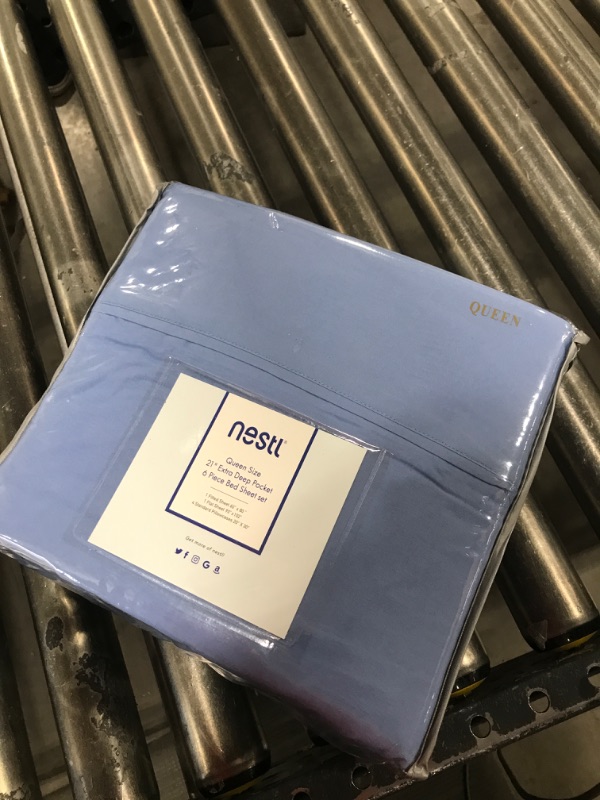 Photo 2 of  Nestl Extra Deep Pocket Queen Sheets Set - 6 PC Soft Microfiber Queen Sheets Deep Pocket - Fade Resistant Bedding Sheets & Pillowcases - Queen, Blue Heaven 