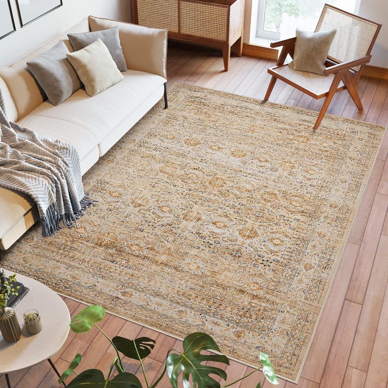 Photo 1 of Area Rug 9x12 Living Room: Soft Large Washable Rugs with Non-Slip Rubber Backing Stain Resistant Modern Indoor Boho Vintage Carpet for Bedroom Dining Nursery Room Home Office (Beige) 