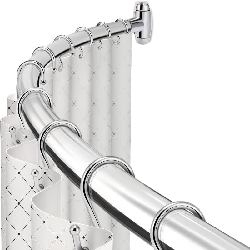 Photo 1 of  Curved Shower Curtain Rod, TOPROD Round Shower Curtain Rod 48-72 Inches Adjustable, Rounded Bowed Stainless Steel Shower Rods for Bathroom, Bathtub, More Shower Space, Chrome, Need to Drill 