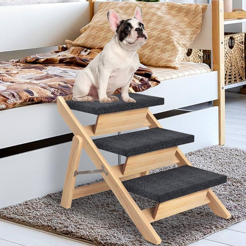 Photo 1 of MEWANG Wood Pet Stairs/Pet Steps - Foldable 3 Levels Dog Stairs & Ramp Perfect for Beds and Cars - Portable Dog/Cat Ladder Up to 110 Pounds