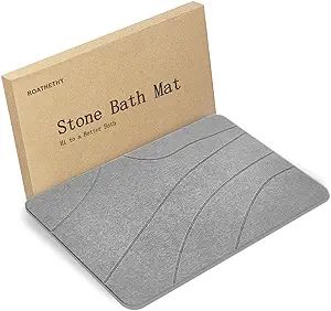 Photo 1 of ROATHETHY Non-Slip Stone Bath Mat for Natural Diatomaceous Earth, Anti Slip and Quickly or Fast Drying Diatomite Shower Mats for Bathroom, Bathtub and Kitchen, Washable Diatomite Stone Bathroom Mat DARK GRAY 