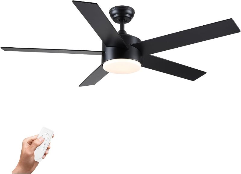 Photo 1 of POCHFAN 52 inch Black Ceiling Fans with Lights and Remote Control, Dimmable 3-Color Temperatures LED Ceiling Fan, Wooden Quiet Reversible Modern Ceiling Fan for Bedroom, Living Room, Dining Room
