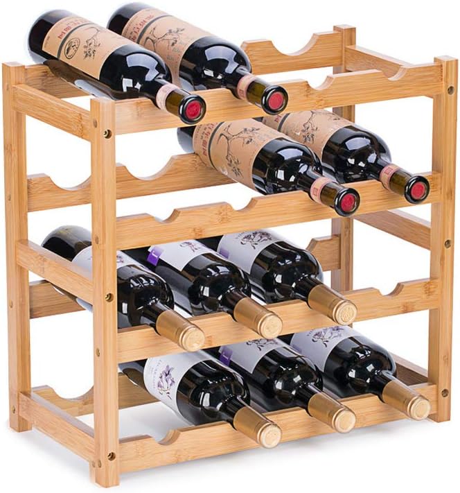 Photo 1 of Wine Rack, Natural Bamboo Storage Rack Freestanding Countertop Stackable Display Shelf Wine Bottle Holder (4-Tiers 16-Bottles)